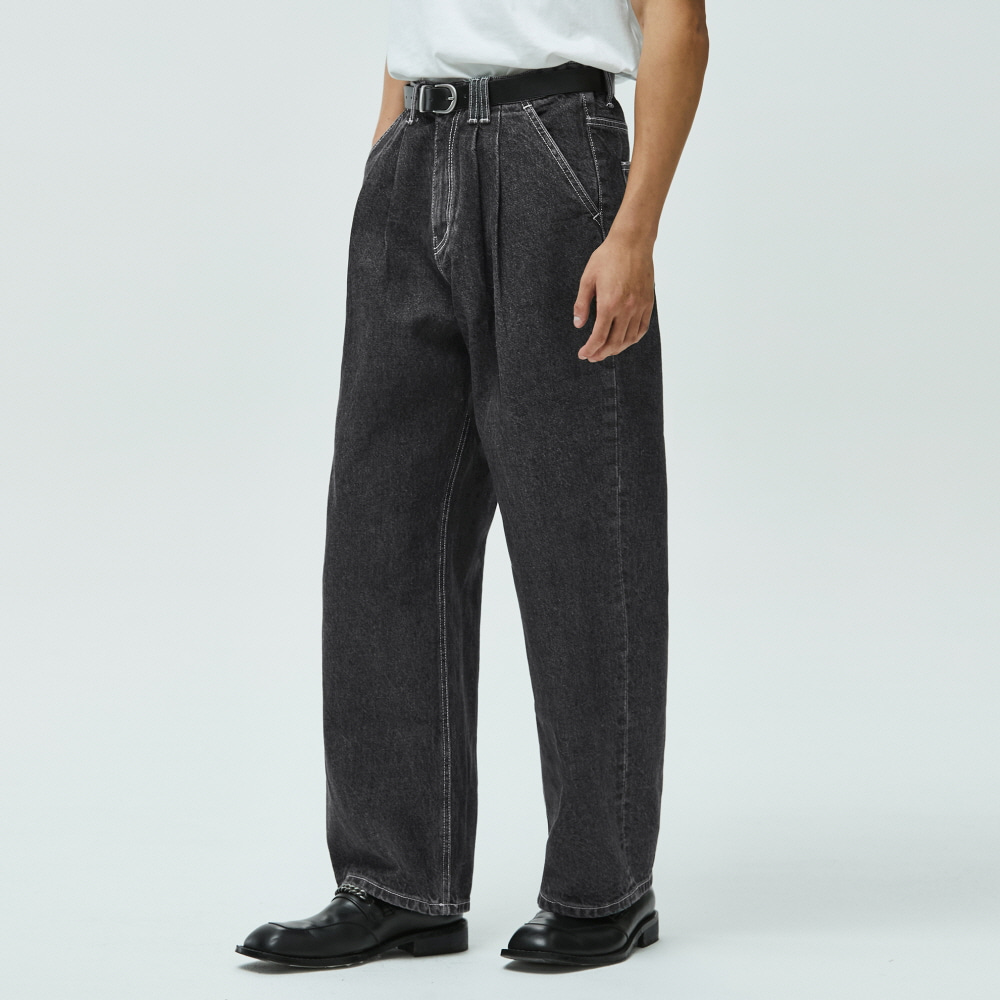 [AMC 데님]Dawn 2Pleats Wide Jeans DCPT007AshBlack
