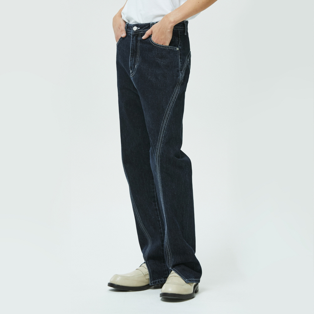 Oval Stitch Straight Slit Jeans DCPT020BlueBlack