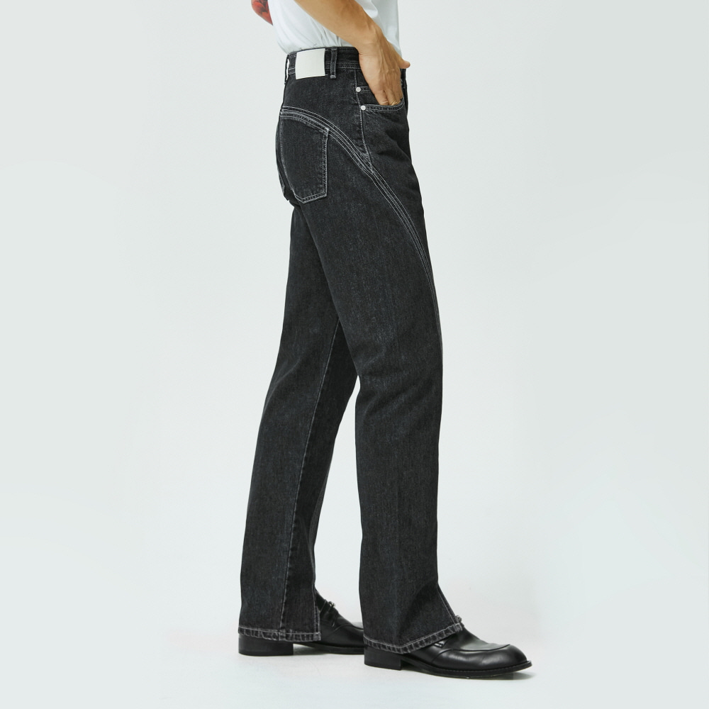 Oval Stitch Straight Slit Jeans DCPT020AshBlack